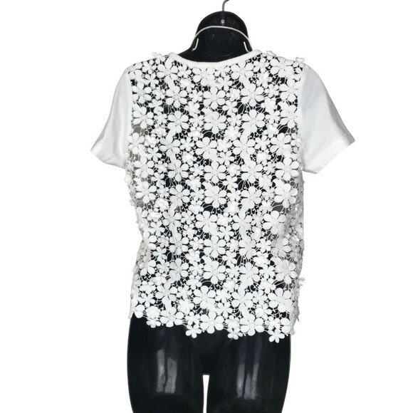 Sea New York White 100% Cotton Top With Open Daisy Crochet Back Size 4 - Picture 5 of 7
